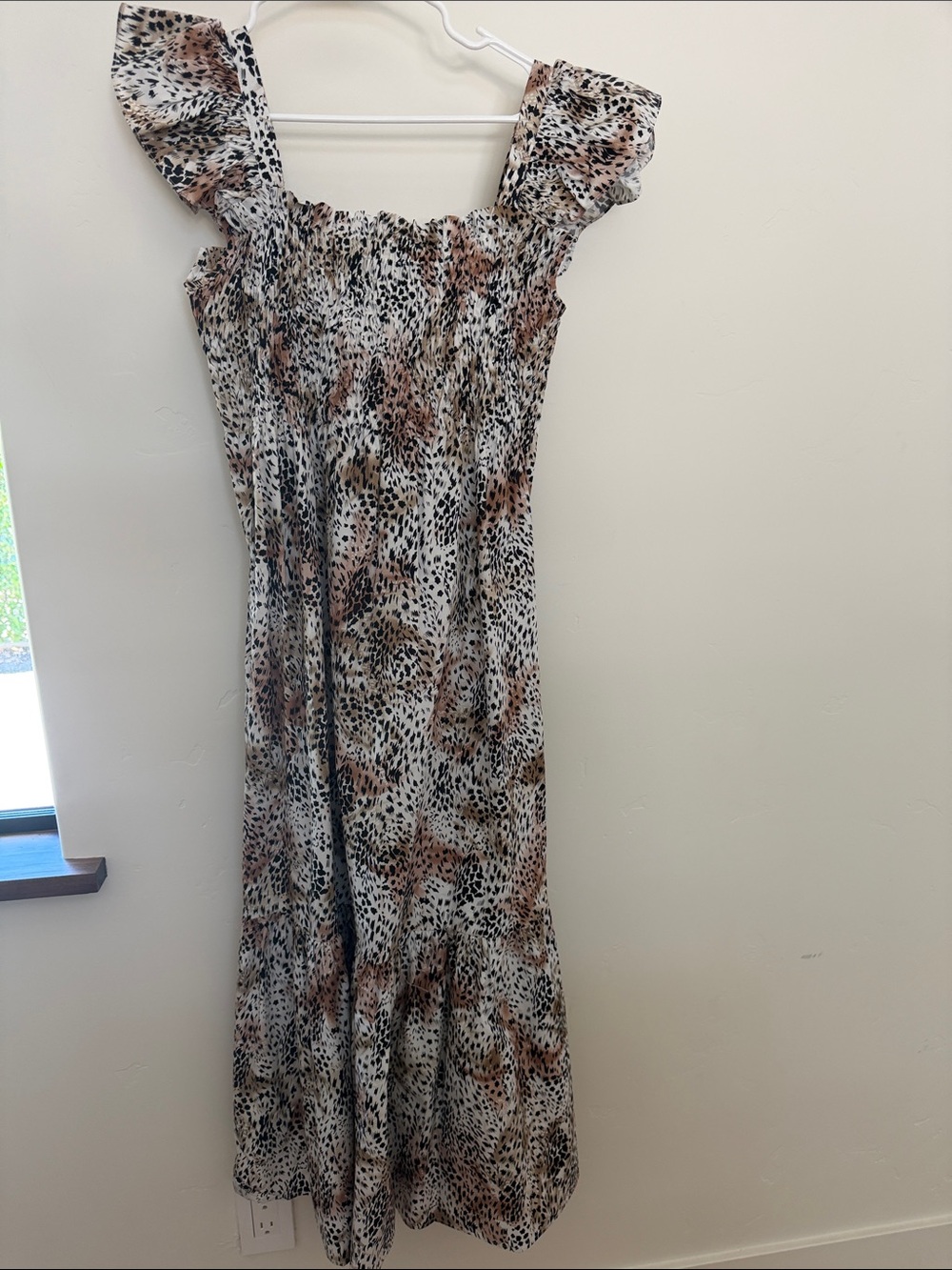 HUNTER BELL Beige and Black Leopard-Print Maxi Dress